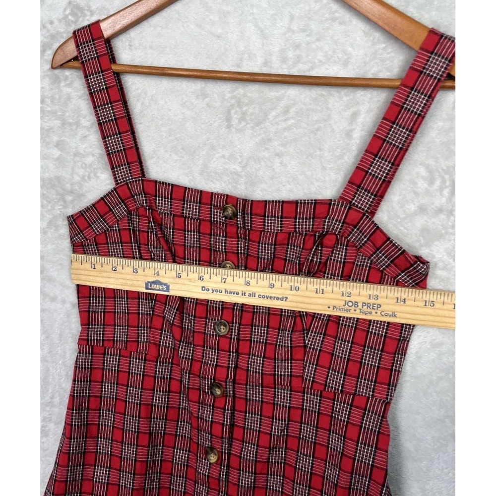 Hollister Red Overall Dress Plaid Jumper Sleeveless Women's Small Grunge Skater - Picture 7 of 12